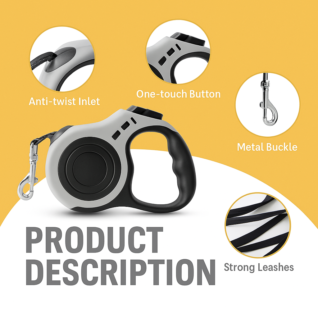 Luxe™Leash Pro Retractable - 5m Automatic Strong Nylon Lead For Small/Medium Dogs & Cats, Durable Pet Traction Rope Supplies