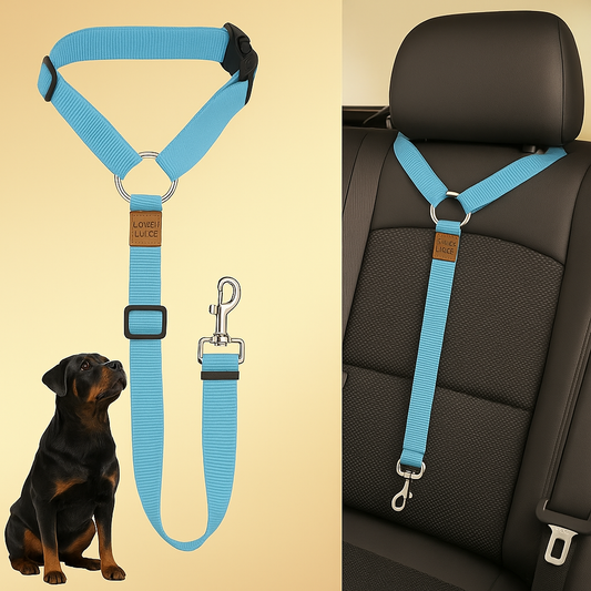 Luxe™ 2-in-1 Dog Leash & Car Seatbelt Set – Adjustable Nylon Harness Collar + Complimentary Waste Bag