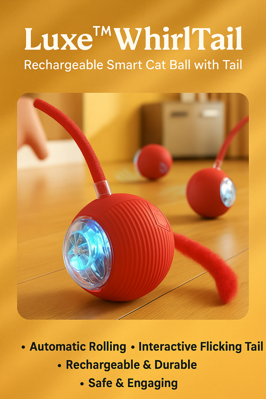 Luxe™WhirlTail Rechargeable Smart Cat Ball with Tail – Automatic Rolling & Interactive Play